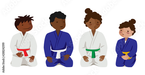 Black children in uniform. Colorful vector flat illustration.