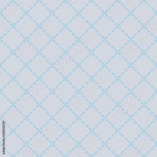Simple geometric seamless pattern with floral shapes, grid, net. Pastel colors