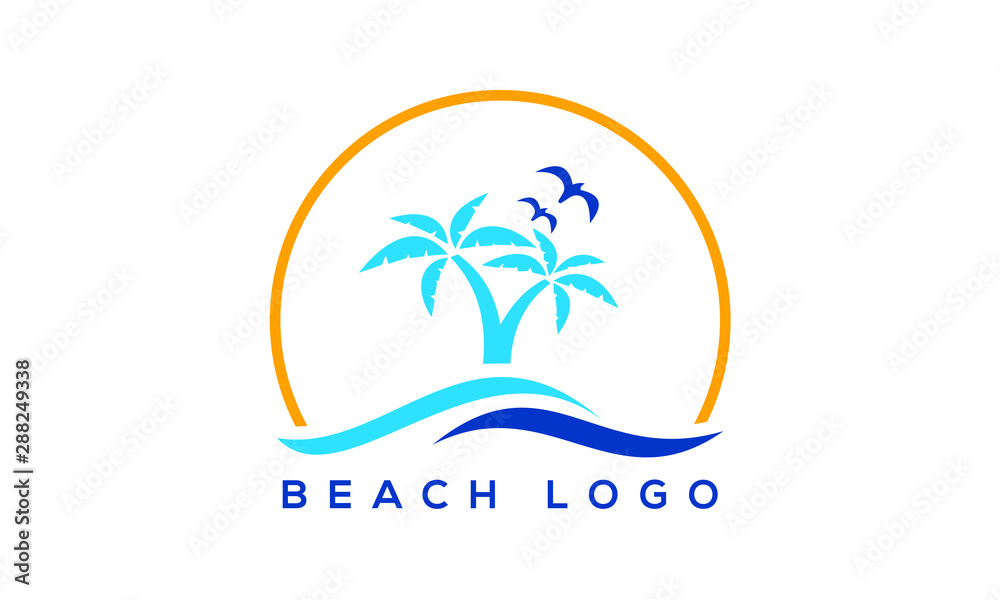 Palm tree icon of summer and travel logo vector illustration design, Beach logo design Vector, sunset logo design. wave logo vector illustration, Beach logo design Vector, holiday, palm logo template 