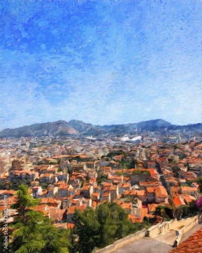 Wallpaper Mural Digital oil painting on canvas old european architecture view. Historical touristic place and buildings. Modern impressionism art. Artistic bush strokes artwork of europe travel. Postcard design print Torontodigital.ca