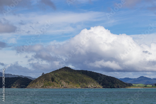 view from boat of Bay of Islands, New Zealand