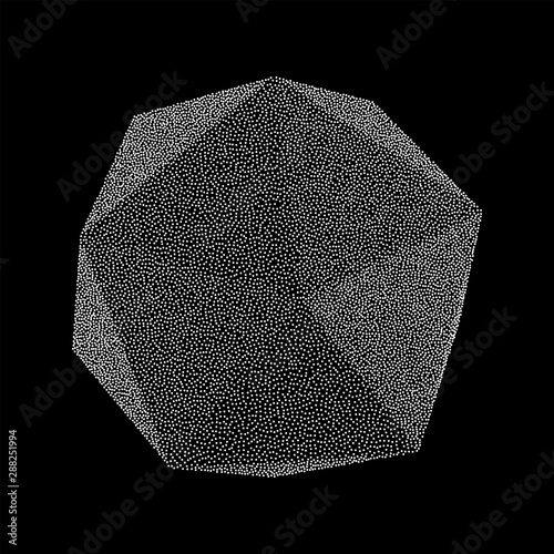 Dotwork Halftone low poly style geometrical object on white background. Engraving Vector Illustration.