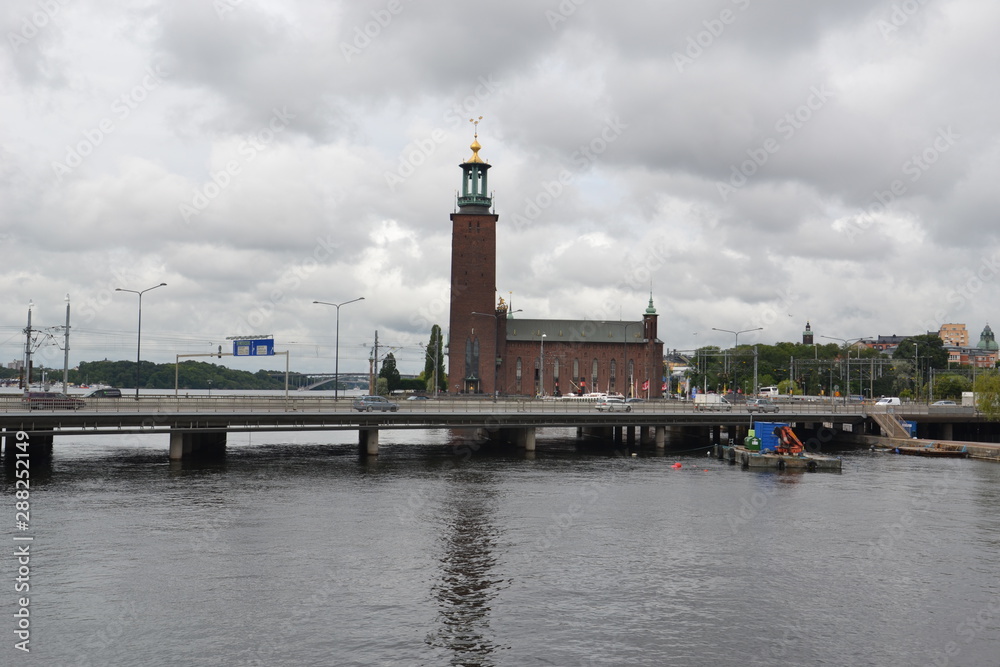 Stockholm City Hall and central bridge on a gloomy afternoon