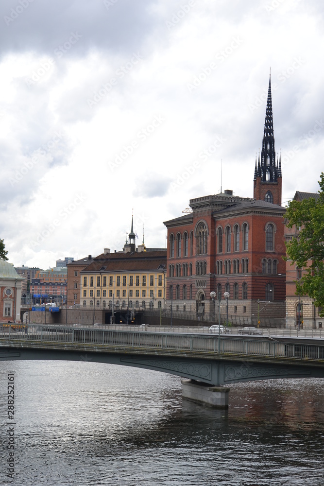 Obraz premium old buildings of Ryddarholm and the spire of Riddarholmskyrkakyrka