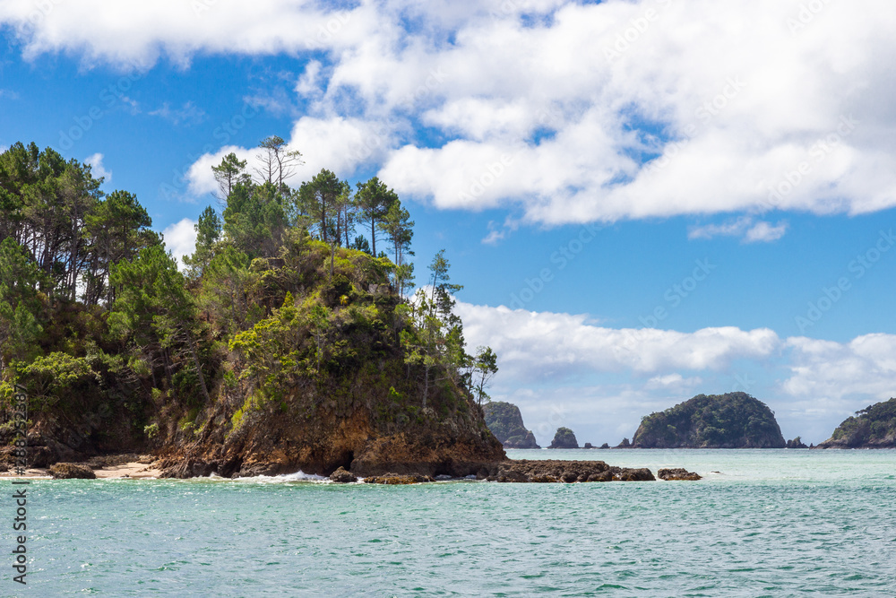 Naklejka premium view from boat of Bay of Islands, New Zealand