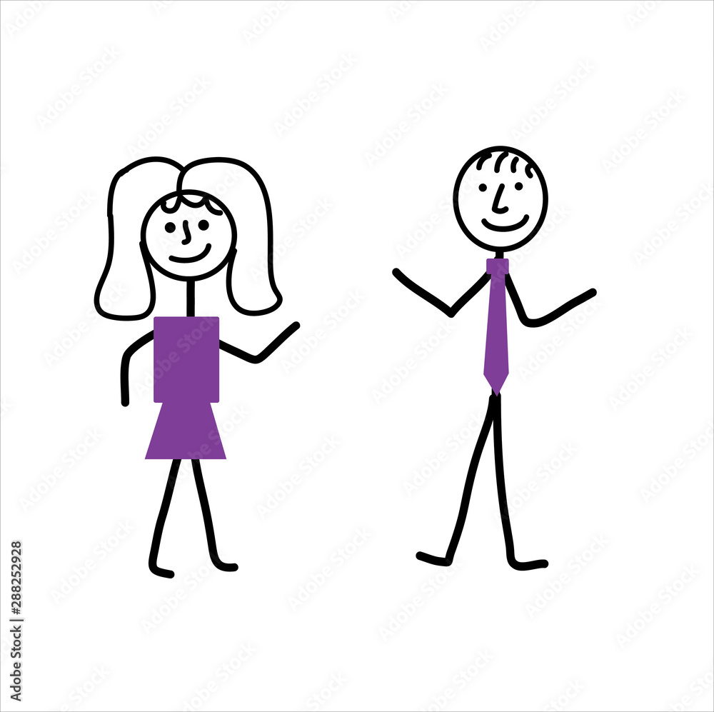 stick happy boy and girl isolated on white background stick happy boy and girl isolated on white background