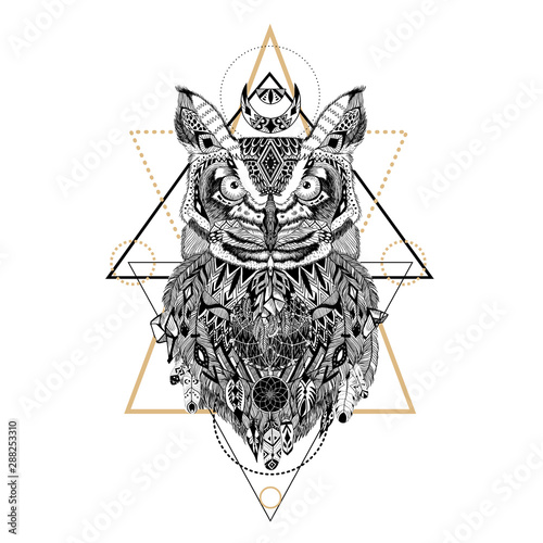 Textured owl in aztec style