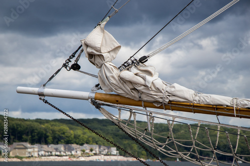 bowsprit and rigging on a tall ship in Midland harbour