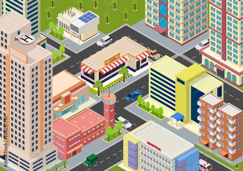 Flat isometric city megalopolis blocks