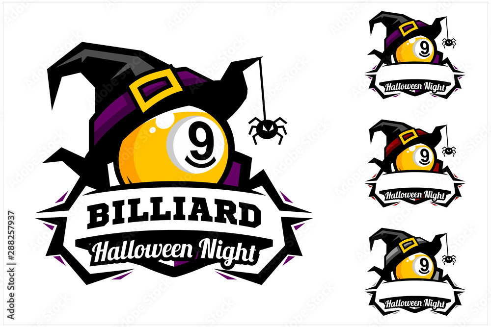 Billiard 9 ball halloween hat logo vector
