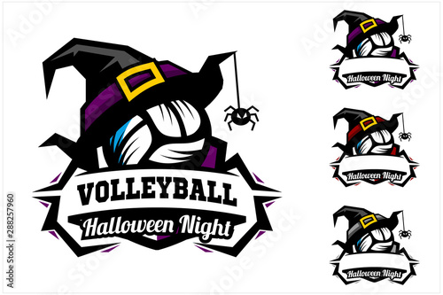 Volleyball ball halloween hat logo vector