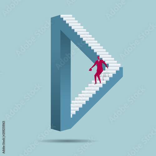 Business concept. Wrong building structure. Isolated on blue background.