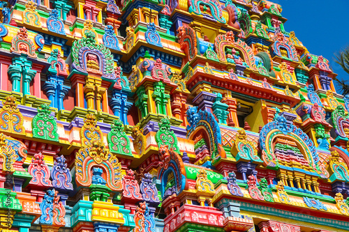 Beautiful Hindu Temple Tower with Colorful Statues © V.R.Murralinath