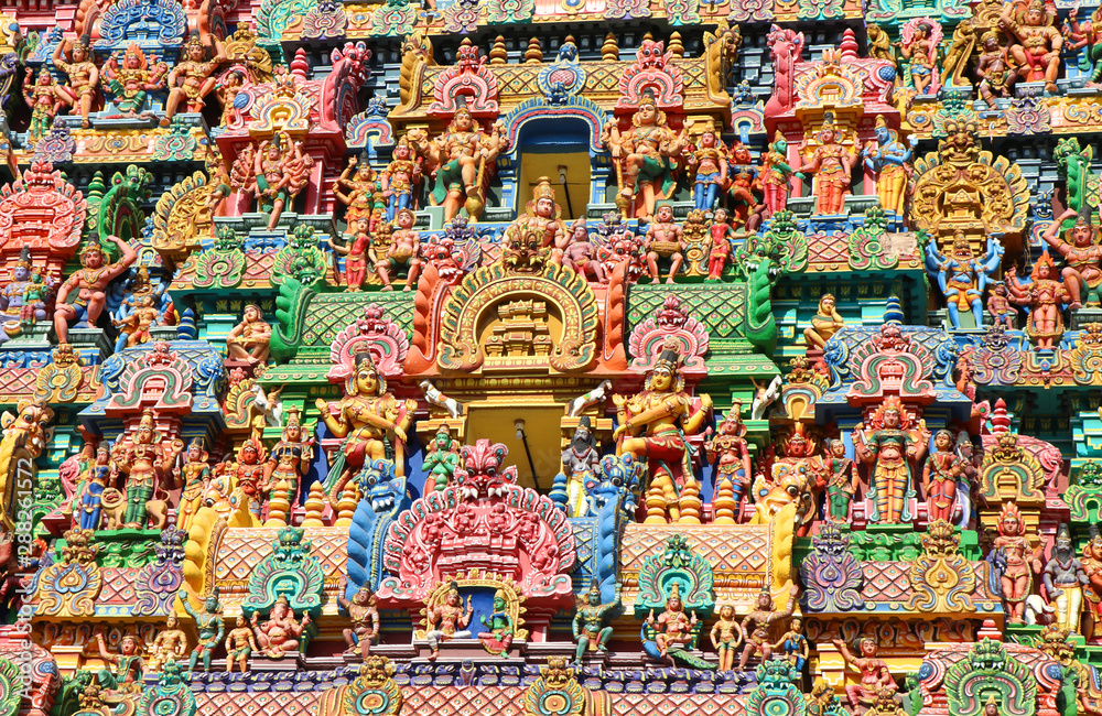 Tower detail of hindu temple in Trichy