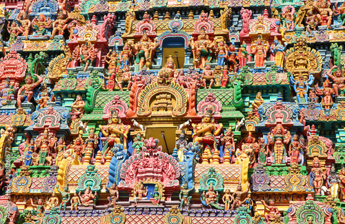 Tower detail of hindu temple in Trichy