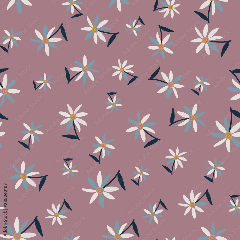 A seamless vector pattern with tossed simple flowers. Surface print design. A seamless vector pattern with tossed simple flowers. Surface print design.