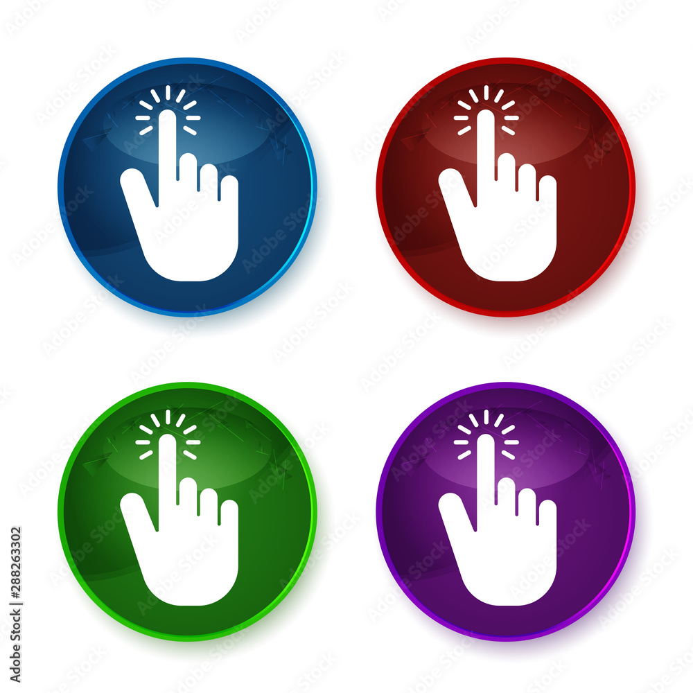 Obraz premium Hand cursor click icon shiny round buttons set illustration