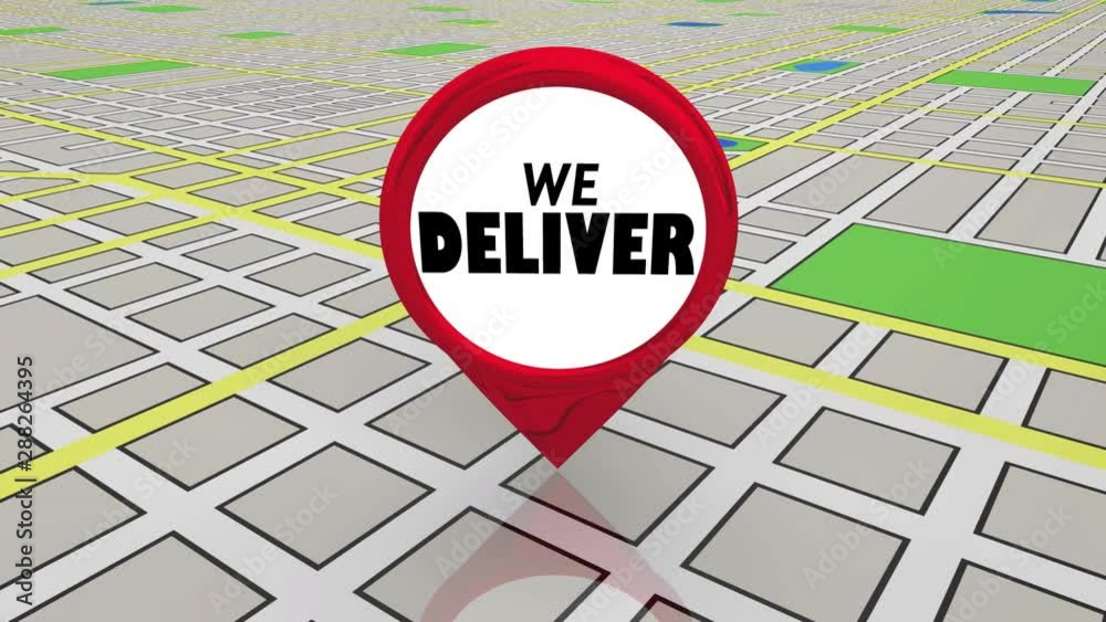 We Deliver Location Restaurant Service Map Pin 3d Animation