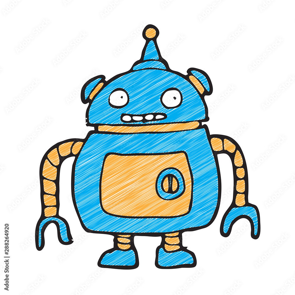 digitally drawn illustration robot design. hand drawing texture style digitally drawn illustration robot design. hand drawing texture style