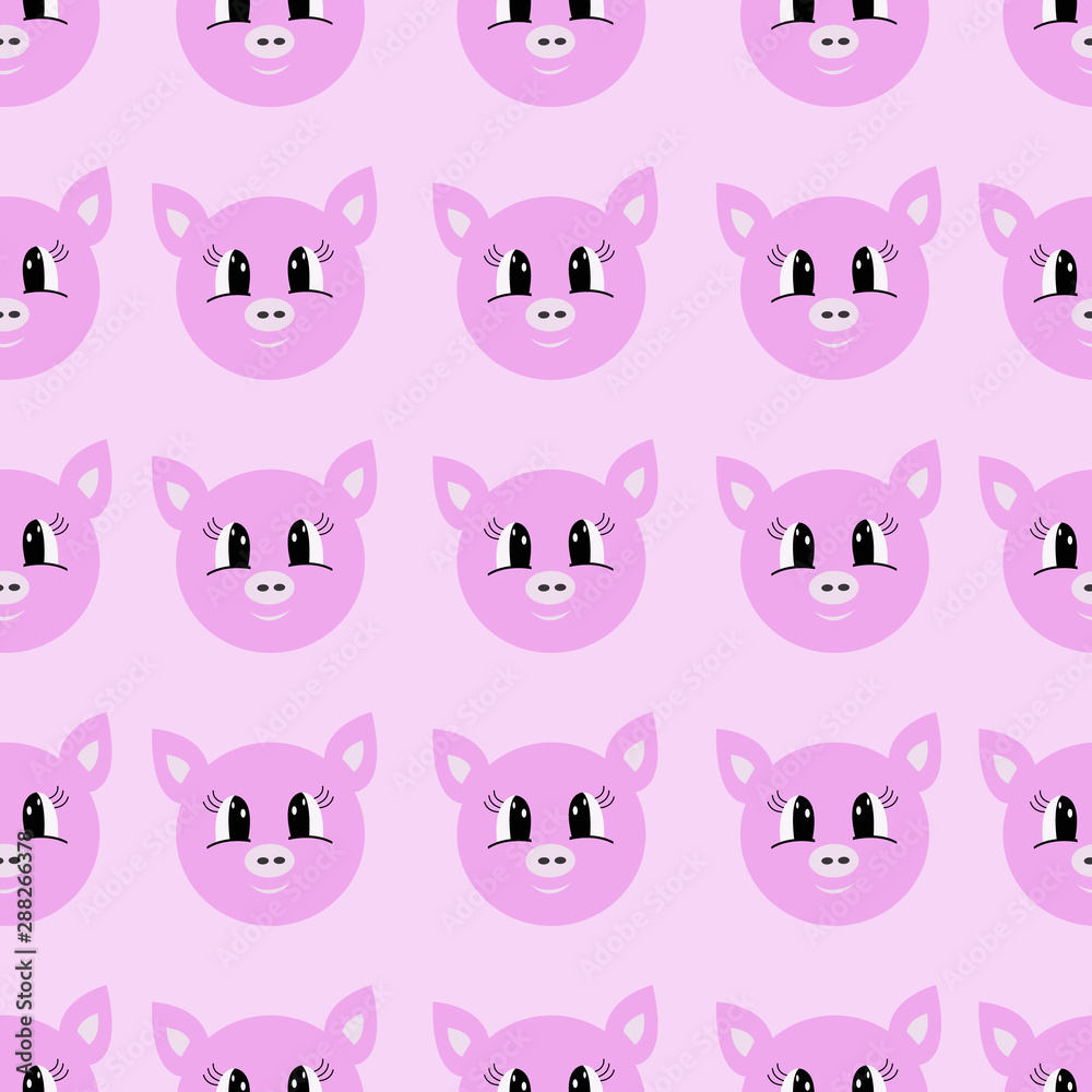 Seamless pattern with cartoon pig. Children print, textile design.