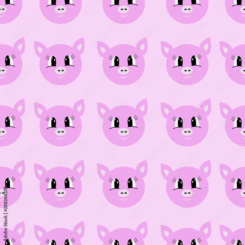 Seamless pattern with cartoon pig. Children print, textile design. Seamless pattern with cartoon pig. Children print, textile design.