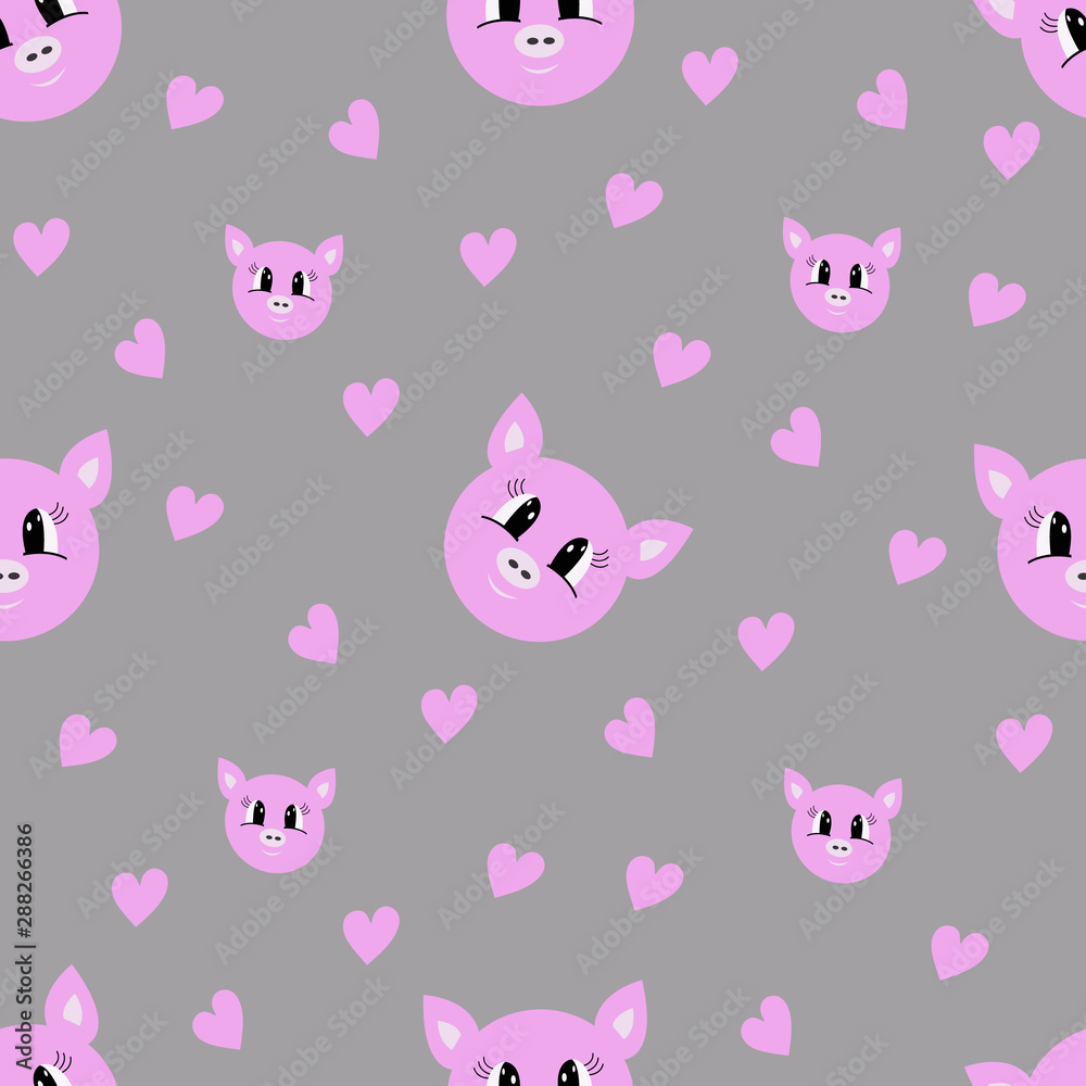 Seamless pattern with cartoon pig. Children print, textile design.