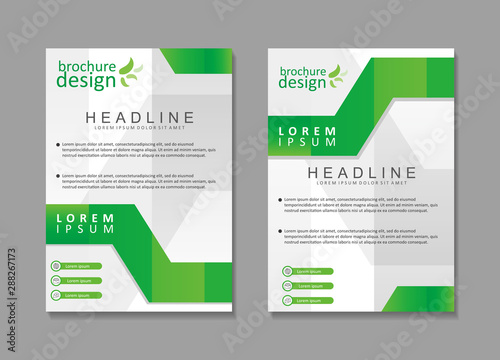 Green and white brochure template design with modern and minimalist design, suitable for cover design too