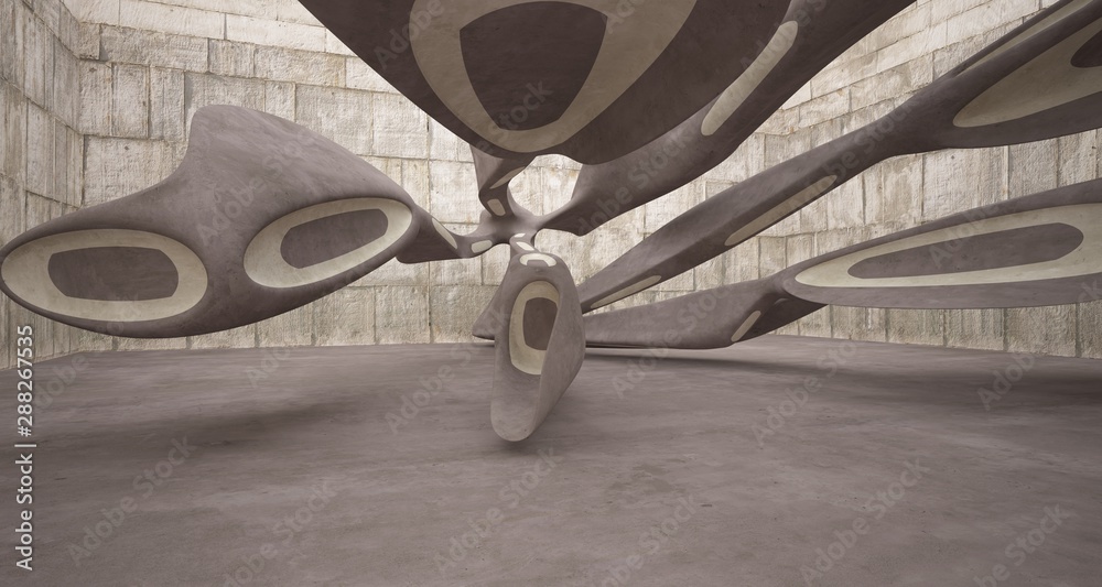 Empty dark abstract brown concrete room smooth interior. Architectural background. 3D illustration and rendering