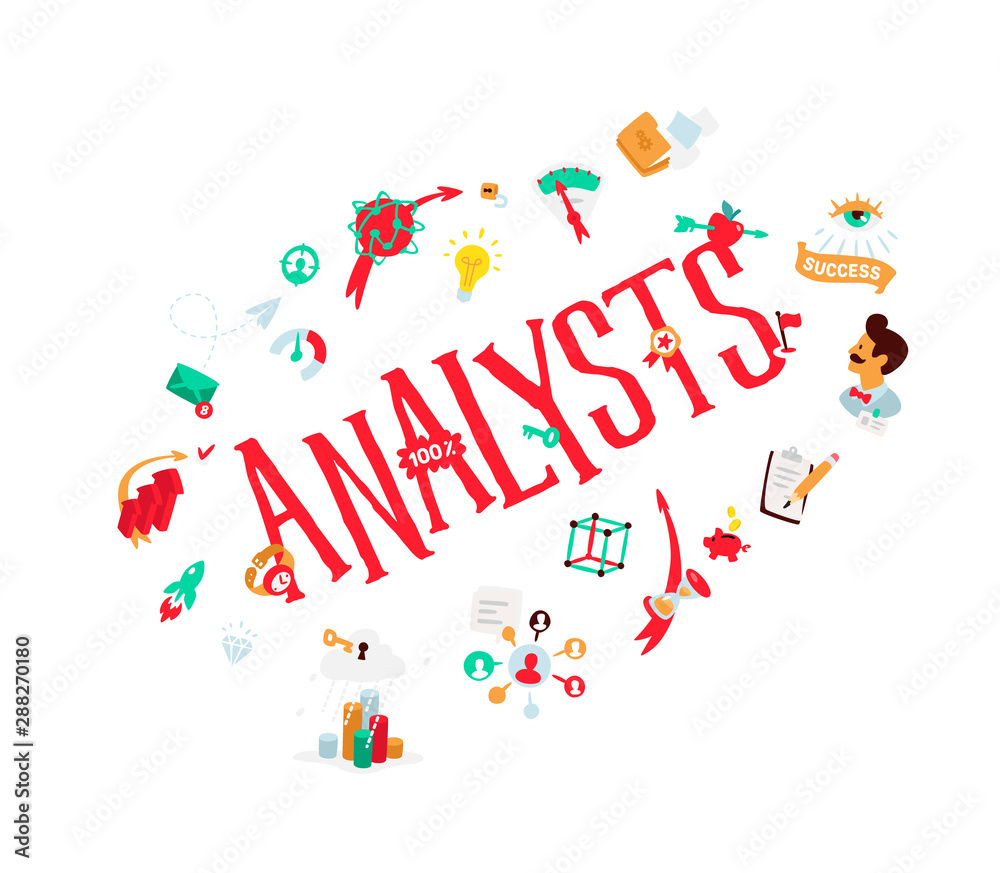 Icons on the theme of analytics. Analytics logo with a set of icons about SEO.