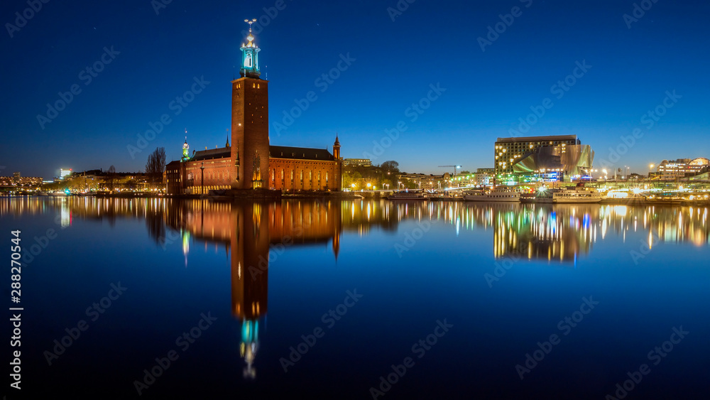 Naklejka premium View of Stockholm Sweden at night