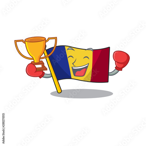 Boxing winner romanian flag hoisted on character pole