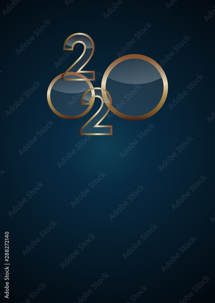 2020 Happy New Year celebrate card with holiday greetings, vector golden text, blue background 2020 Happy New Year celebrate card with holiday greetings, vector golden text, blue background