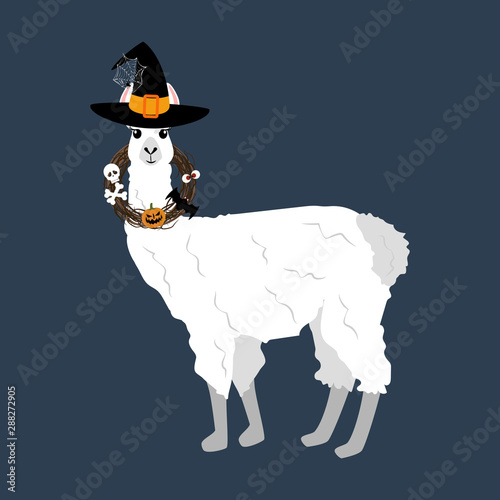Halloween llama witch illustration