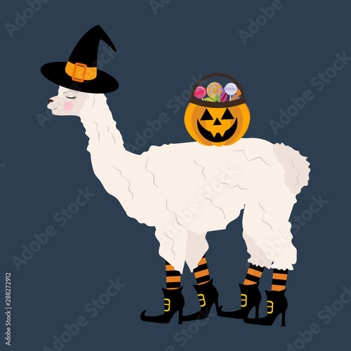 Halloween llama witch illustration