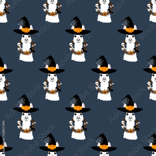 Halloween llama witch seamless pattern