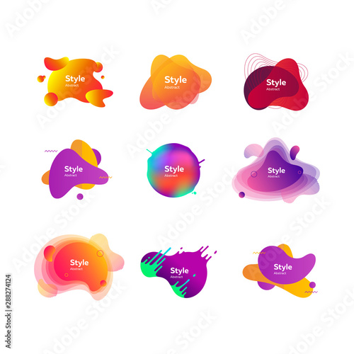 Set of modern design colored elements. Dynamical colored forms. Gradient banners with flowing liquid shapes. Template for design of logo, flyer or presentation. Vector illustration