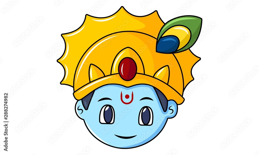 Vector cartoon illustration of cute Krishna. Isolated on white background.  Stock Vector | Adobe Stock