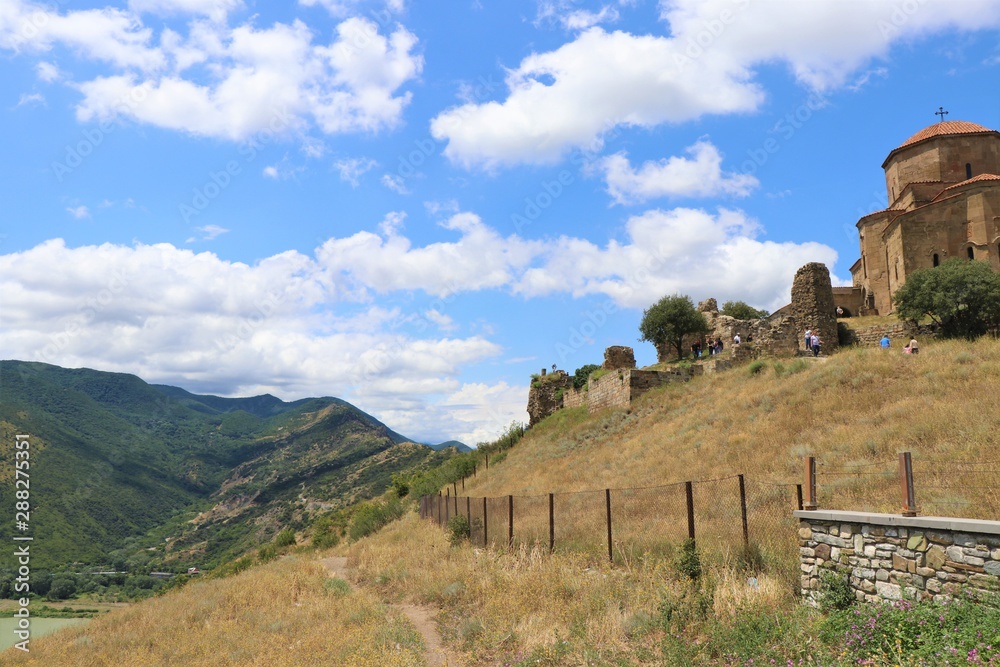 Panoramic view of Caucasus hills, with the Unesco site Panoramic view of Caucasus hills, with the Unesco site