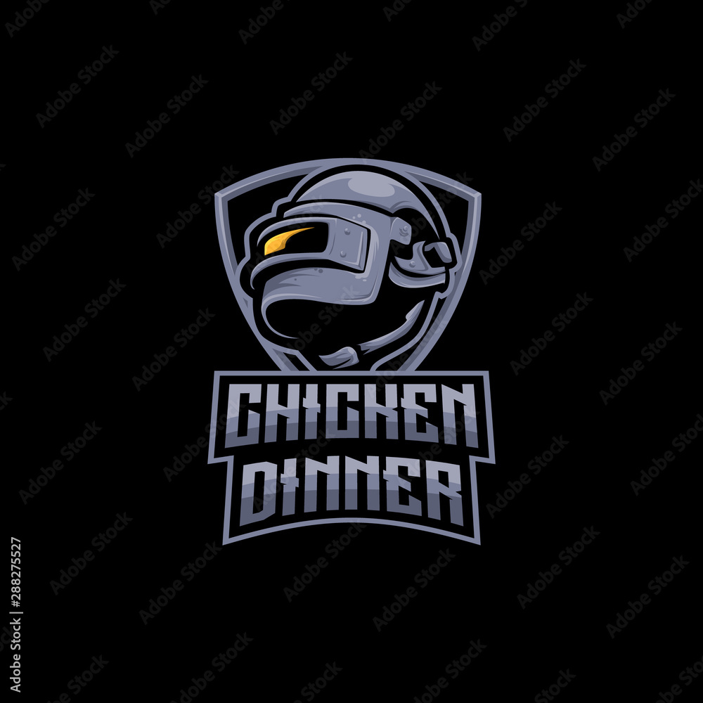 army helmet e sports logo gaming mascot, player unknown battlegrounds logo, winner winner chicken dinner with shield