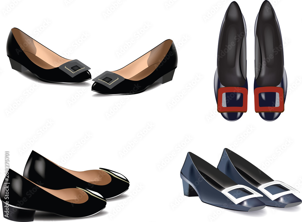 scarpe nere femminili estive tacco basso Stock Vector | Adobe Stock