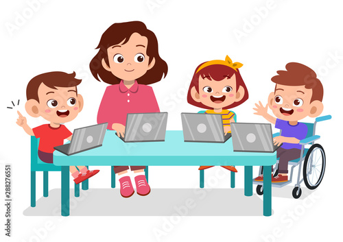 kids learn laptop internet teacher