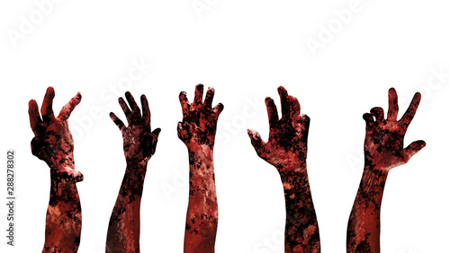 Zombie hands isolated on white background. Halloween concept.