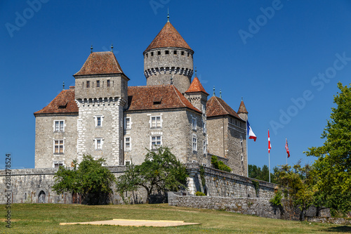 View to medieval castle Chateau de Montrottier, France