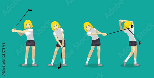 Manga Cartoon Golf Swing Sequence Animation Vector