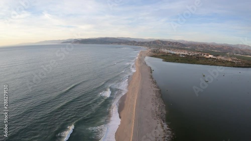 Santa Clara River Estuary Meets The Pacific Ocean at McGrath State Park Oxnard California USA Aerial Angle High Above