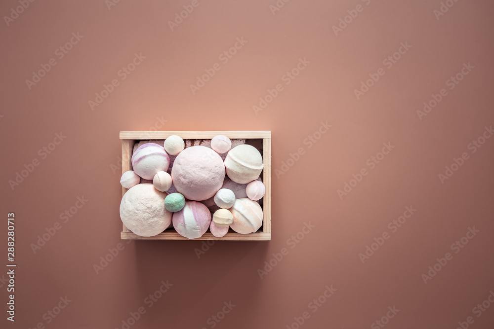 Spa composition with body care items on a colored background. Spa composition with body care items on a colored background.