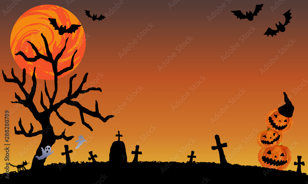 a halloween night at a cemetery with Jack O' Lantern 墓地のハロウィン一夜とジャック