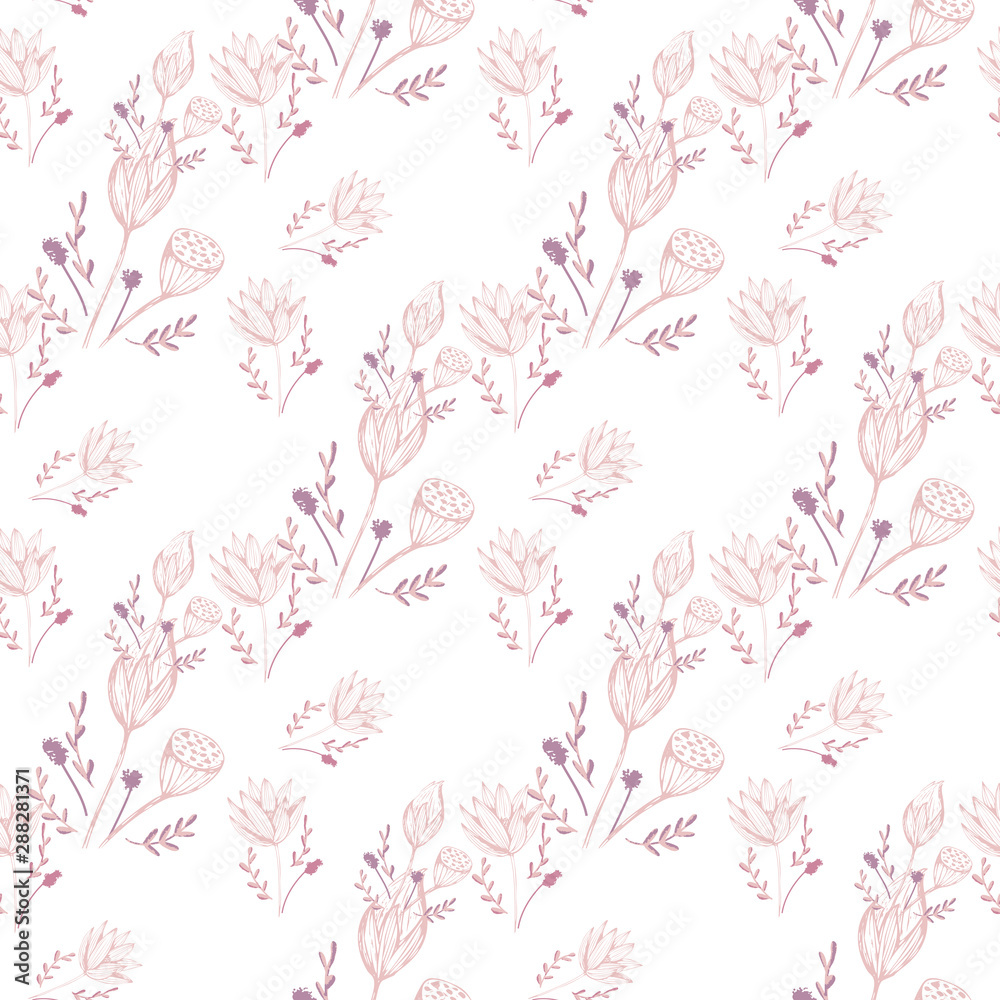 Obraz premium Japanese template with japanese flowers lotus for decorative design. Fabric pattern. Beautiful vector background.