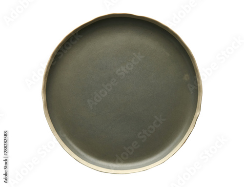 Dark green ceramic plate, Empty gray plate, View from above isolated on white background with clipping path      