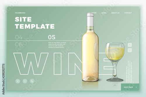 Vector site template with wine bottle and glass
